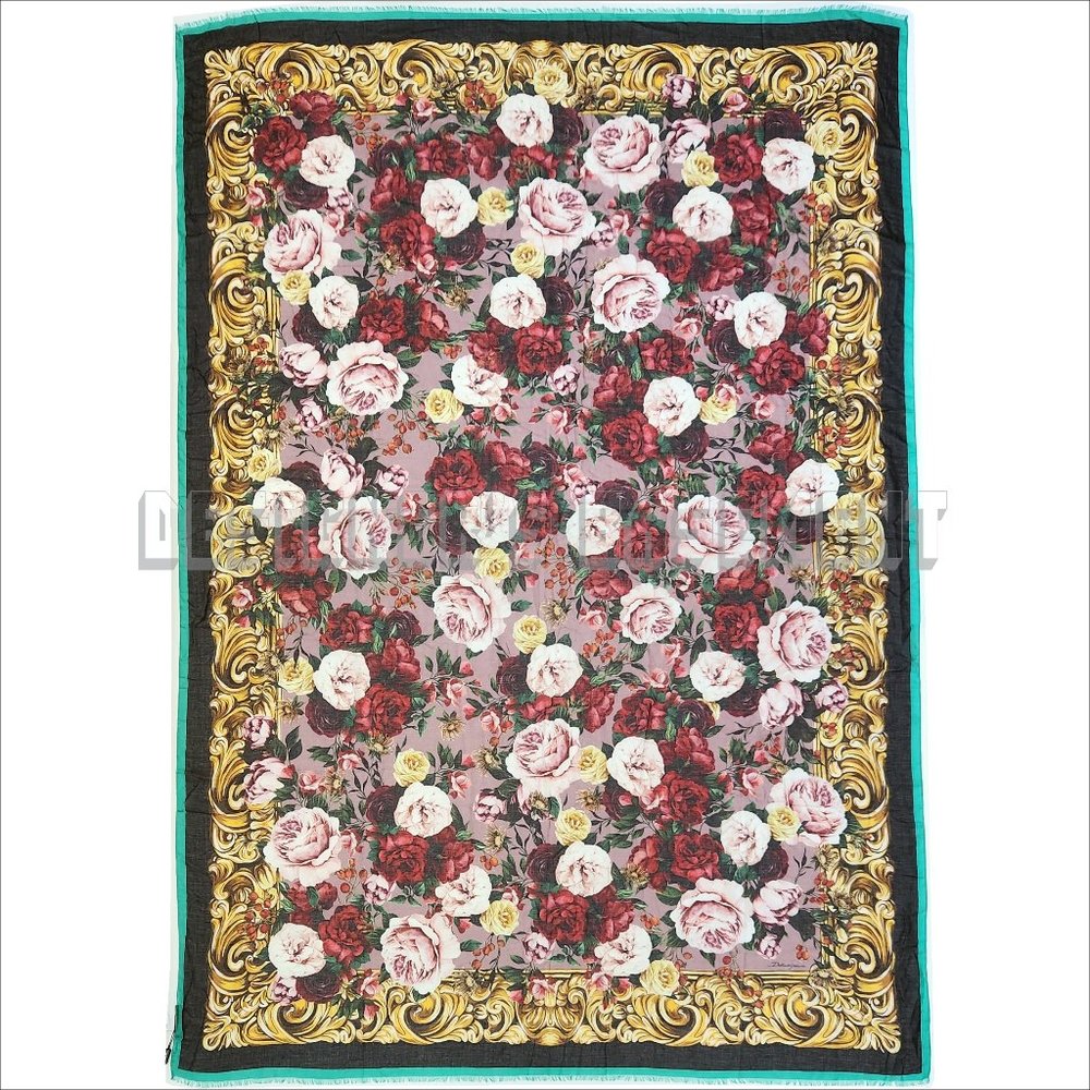 DOLCE & GABBANA modal & cashmere blend BAROQUE ROSES fringed 52"x77" long Shawl - Picture 2 of 5